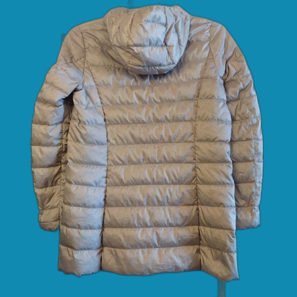 Eddie Bauer Womens Packable Down Winter Coat M Beige Hooded Puffer Parka - Picture 2 of 10